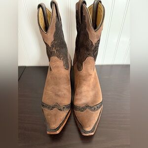 Brown Leather Western Ankle Boots with Dark Embossed Shaft